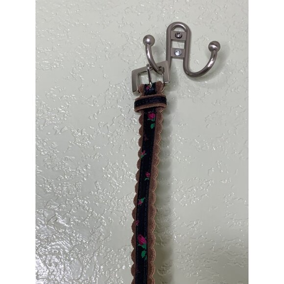 Betsey Johnson Black Brown Skinny Floral Belt Scallop Trim Size Large L - Picture 7 of 12